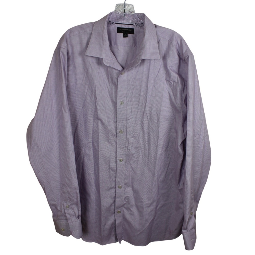 Banana Republic Mens XL Slim Fit Non-Iron Dress Shirt Purple Micro Check 17-17.5